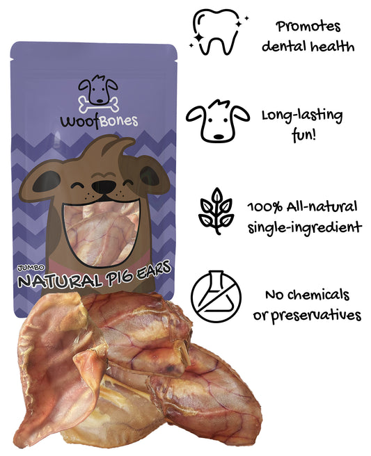 WoofBones JUMBO All-Natural Pig Ear Dog Chews